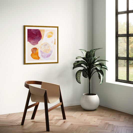 Serene abstract wall art print on paper framed, hanging in a corner. Ingeborg Andersson Art