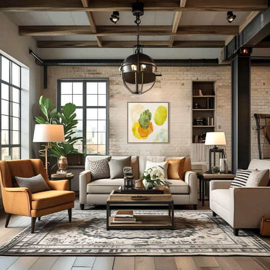 Spring, joyful abstract art print in a modern living room, industrial style. Ingeborg Andersson Art