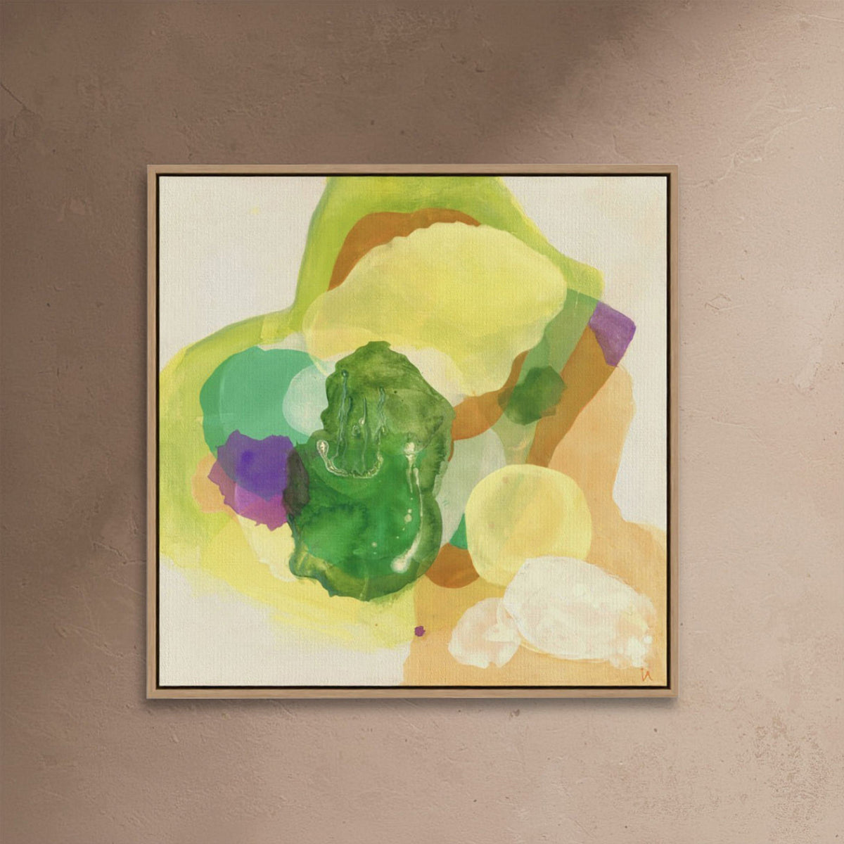 The Frog, organic abstract art print in natural frame, close-up. Ingeborg Andersson Art