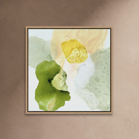 Yellow Diamond, modern abstract wall decor print close-up in a natural frame. Ingeborg Andersson Art