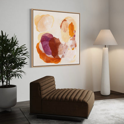 Caramel, soulful abstract art print on canvas in a minimalistic living room. Ingeborg Andersson Art