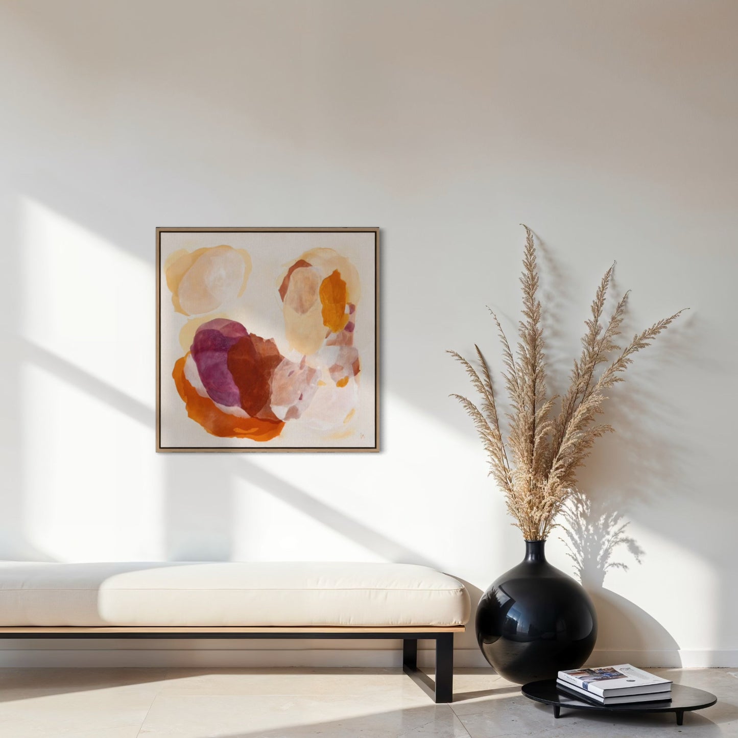 Caramel, soulful abstract art print on canvas, framed. Ingeborg Andersson Art