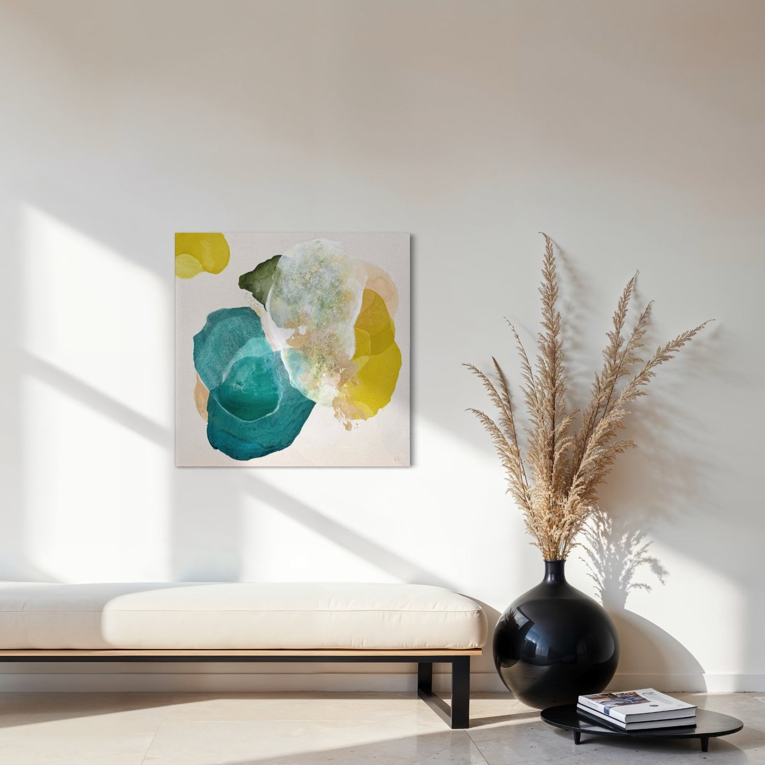 Cosmic Gold, bold abstract art print on stretched canvas, no frame. Ingeborg Andersson Art