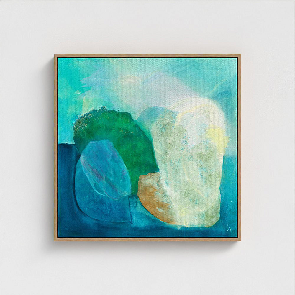 Gems, abstract coastal wall art print on canvas, framed,close up.   Ingeborg Andersson Art