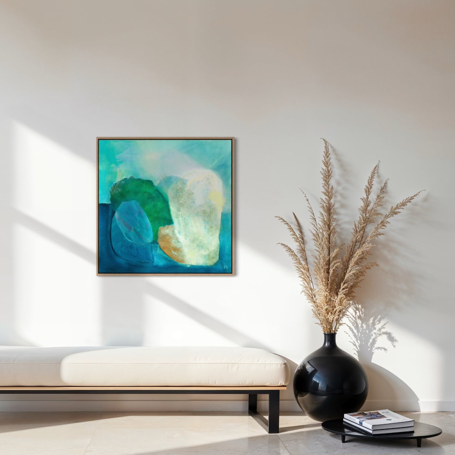 Gems, abstract coastal wall art print on canvas, natural frame.  Ingeborg Andersson Art