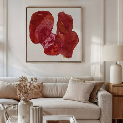 Golden Feather, a statement abstract art print, framed in a modern living room. Ingeborg Andersson 