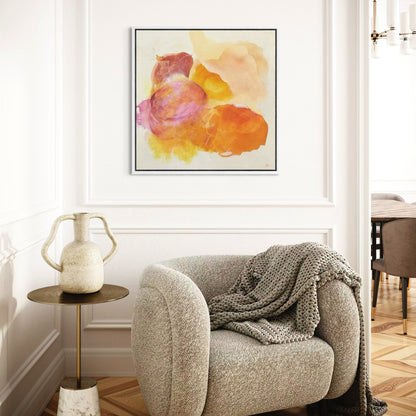 Happy Grape, a colorful abstract wall art print, framed, hanging in a modern living room.  Ingeborg Andersson Art