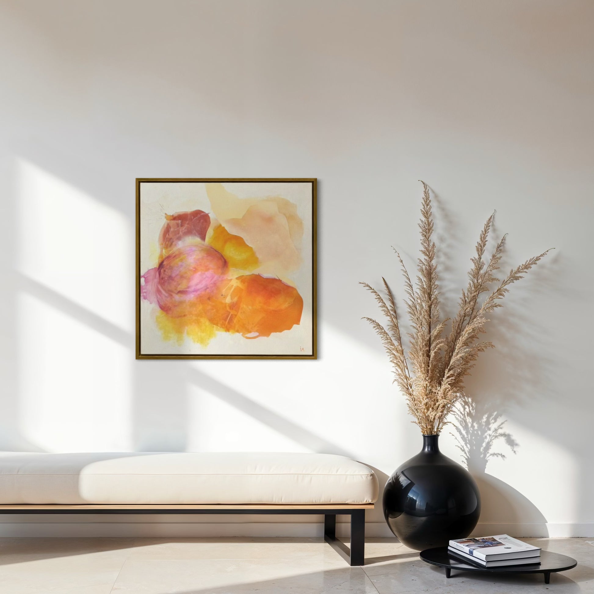 Happy Grape, a colorful abstract wall art print in a floating frame.  Ingeborg Andersson Art