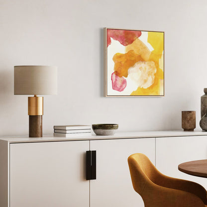 Landscape, abstract nature wall art print fon canvas, framed in a dining area.  Ingeborg Andersson Art