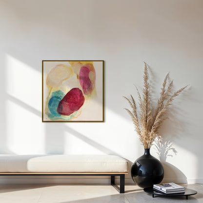 Minerals, earthy abstract art print on canvas, framed in gold finish.  Ingeborg Andersson Art