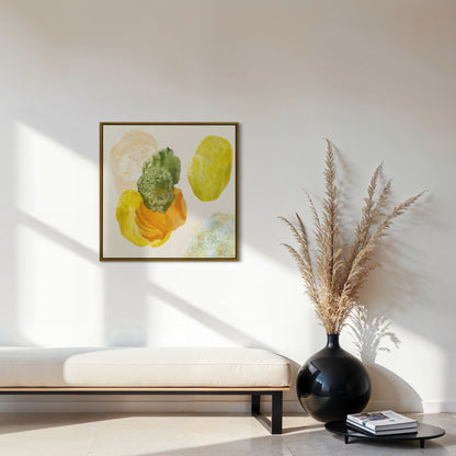 Spring, joyful abstract art, framed in a gold finish. Ingeborg Andersson Art