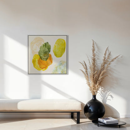 Spring, joyful abstract art, white frame. Ingeborg Andersson Art