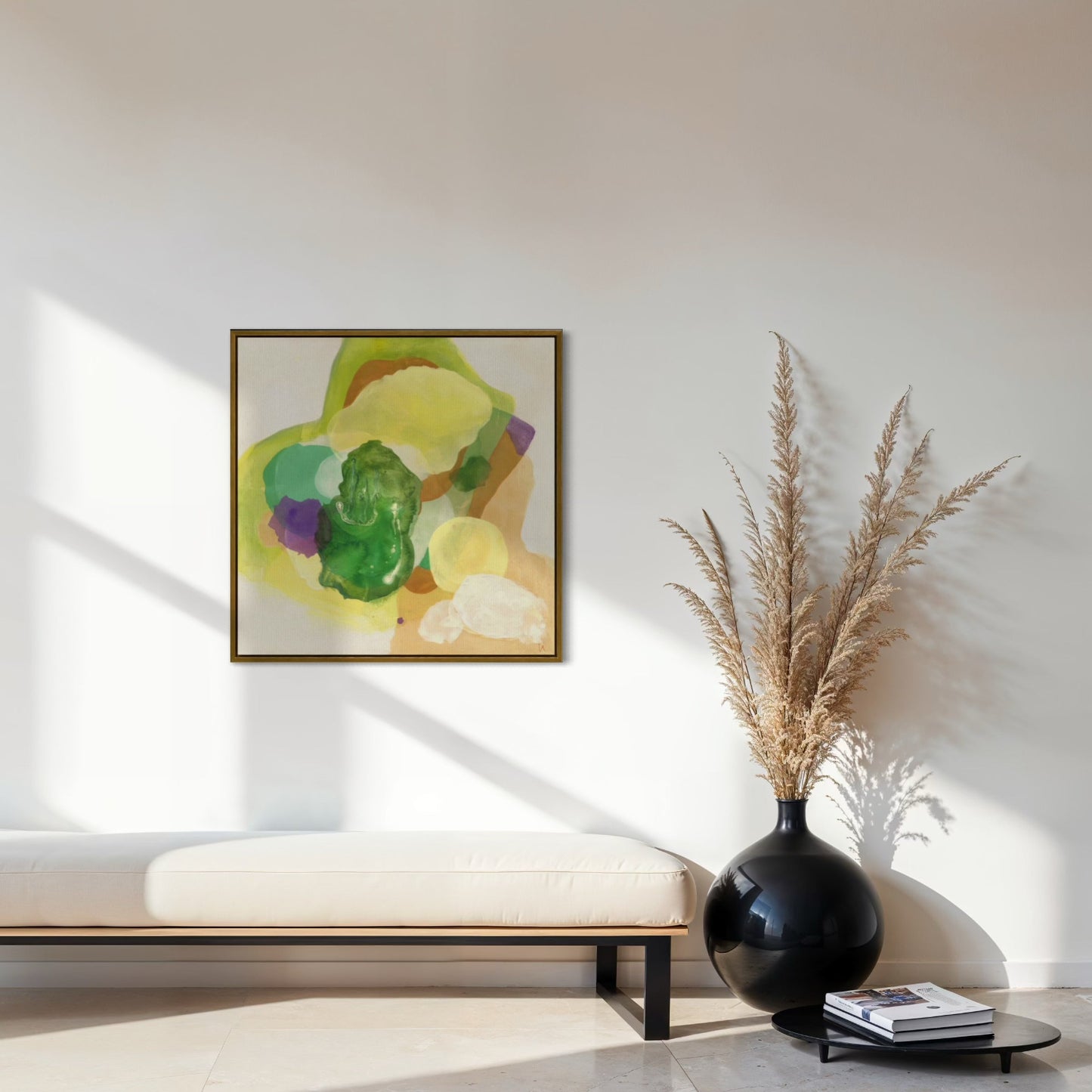 The Frog, organic abstract art print in gold frame. Ingeborg Andersson Art