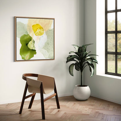 Yellow Diamond, modern abstract wall decor print in a living room. Ingeborg Andersson Art 