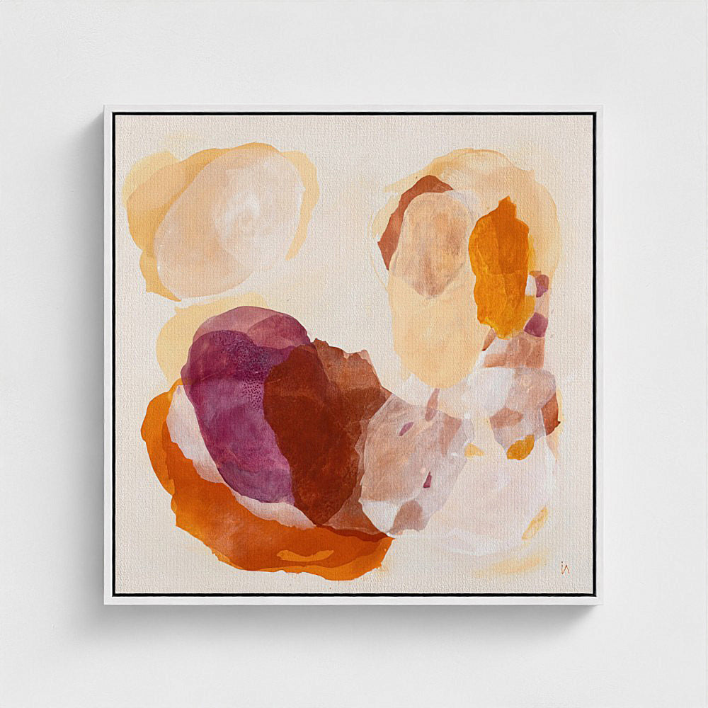 Caramel, soulful abstract art print on canvas with floating frame. Ingeborg Andersson Art