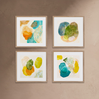 Cool Mini Print Collection featuring four abstract art prints in blue and green tones.