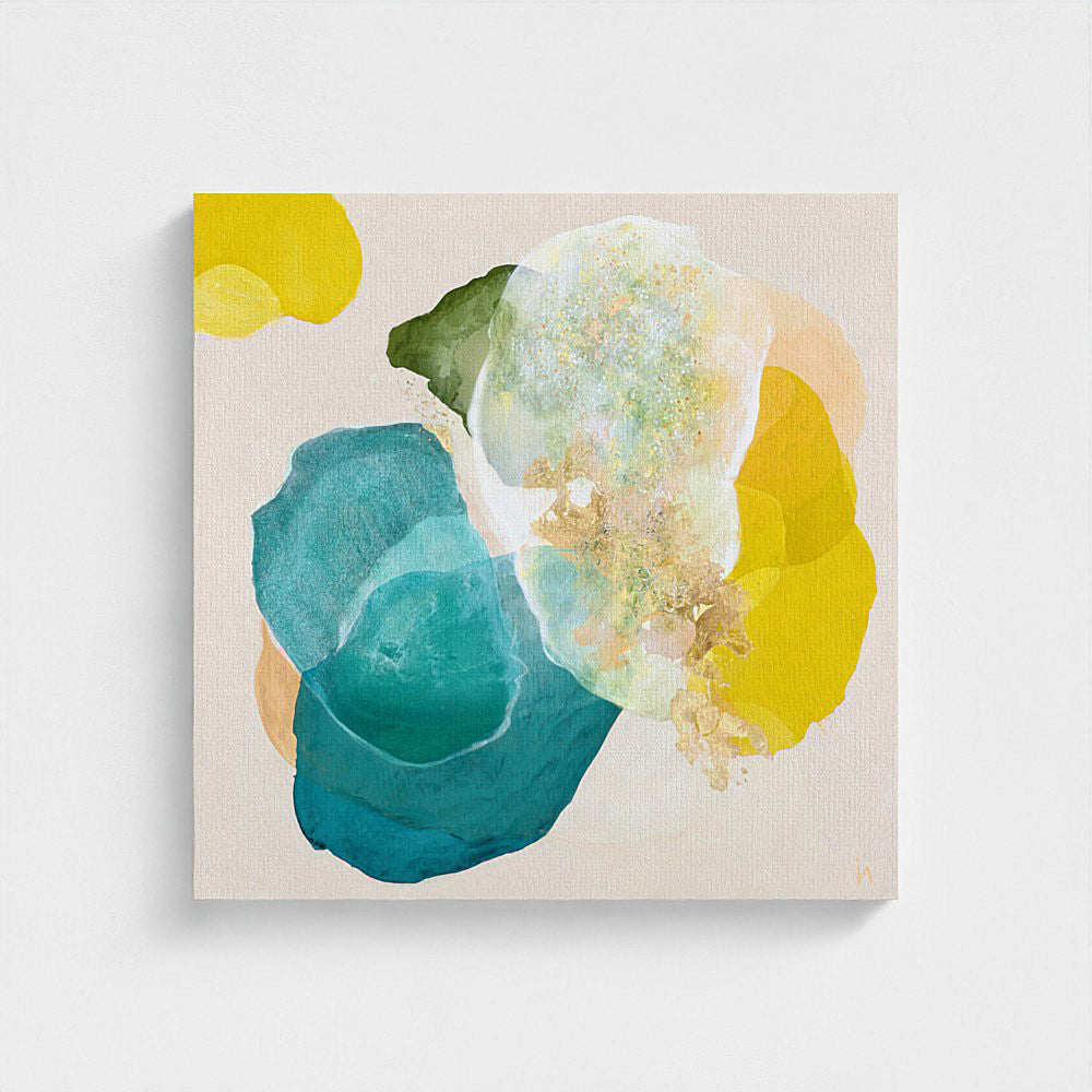 Cosmic Gold, bold abstract art print on canvas, unframed, close-up. Ingeborg Andersson Art