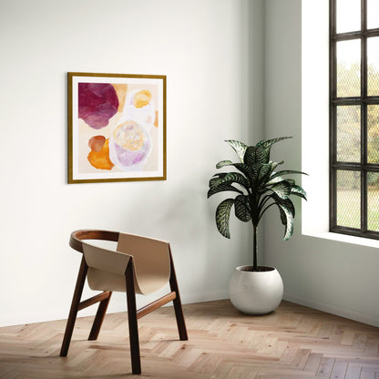 Serene abstract wall art print on paper framed, hanging in a corner.  Ingeborg Andersson Art