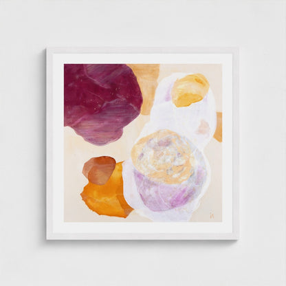 Serene abstract wall art print on paper, classic frame in white finish. Close up.  Ingeborg Andersson Art