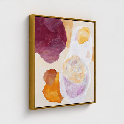 Cosmo, serene abstract wall art print in gold frame, from the side. Ingeborg Andersson Art