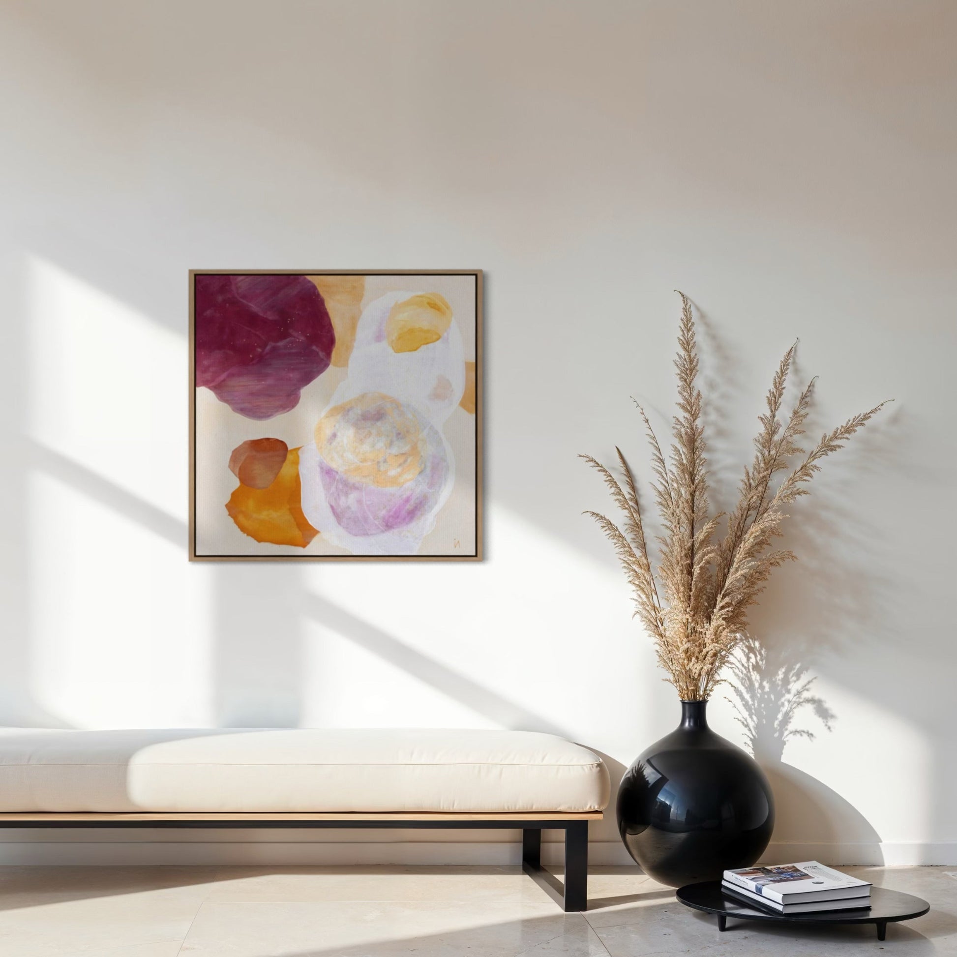 Cosmo, serene abstract wall art print in natural frame. Ingeborg Andersson Art