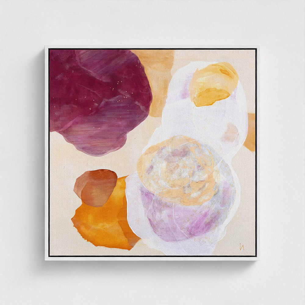 Cosmo, serene abstract wall art print in white frame, close up. Ingeborg Andersson Art