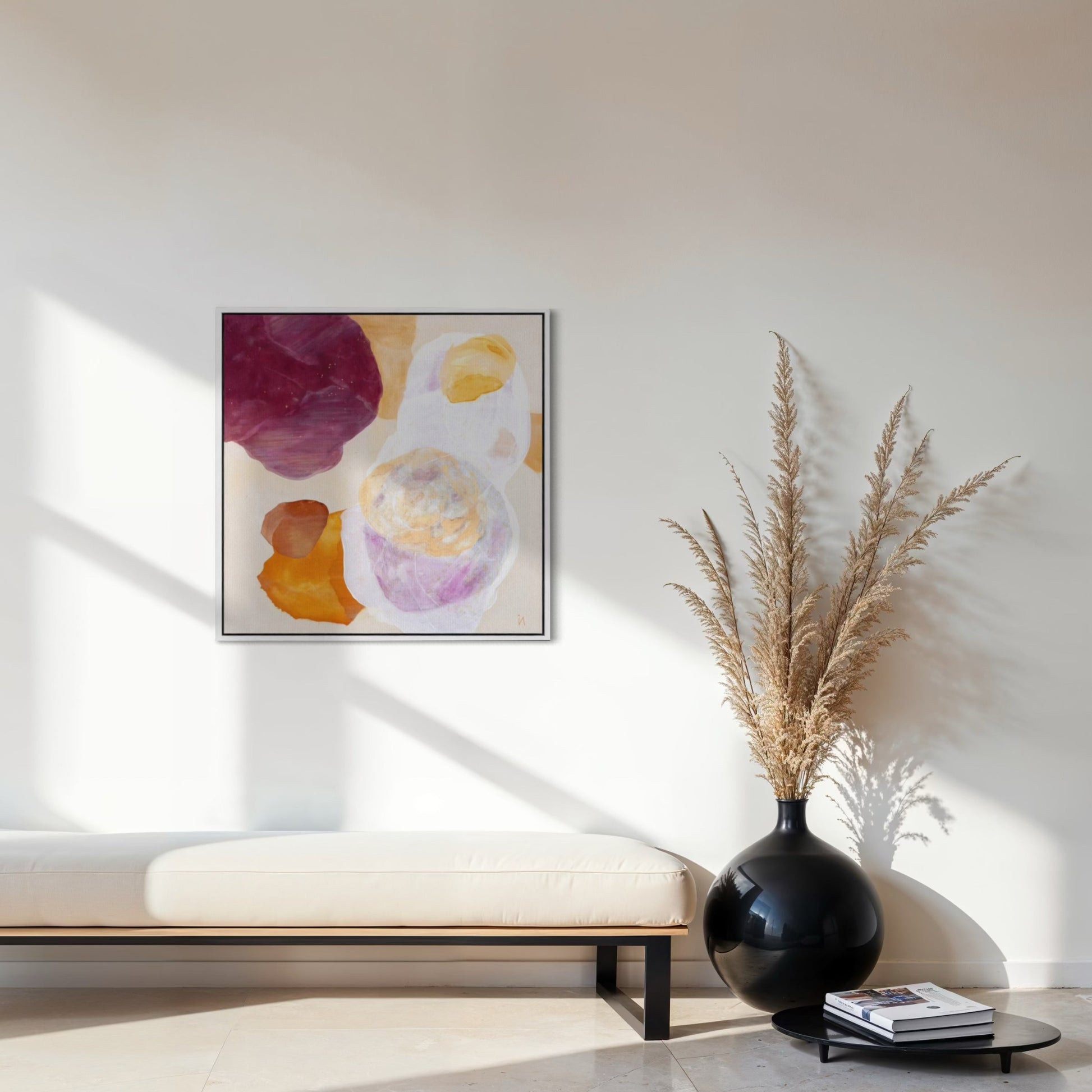 Cosmo, serene abstract wall art print in white frame. Ingeborg Andersson Art