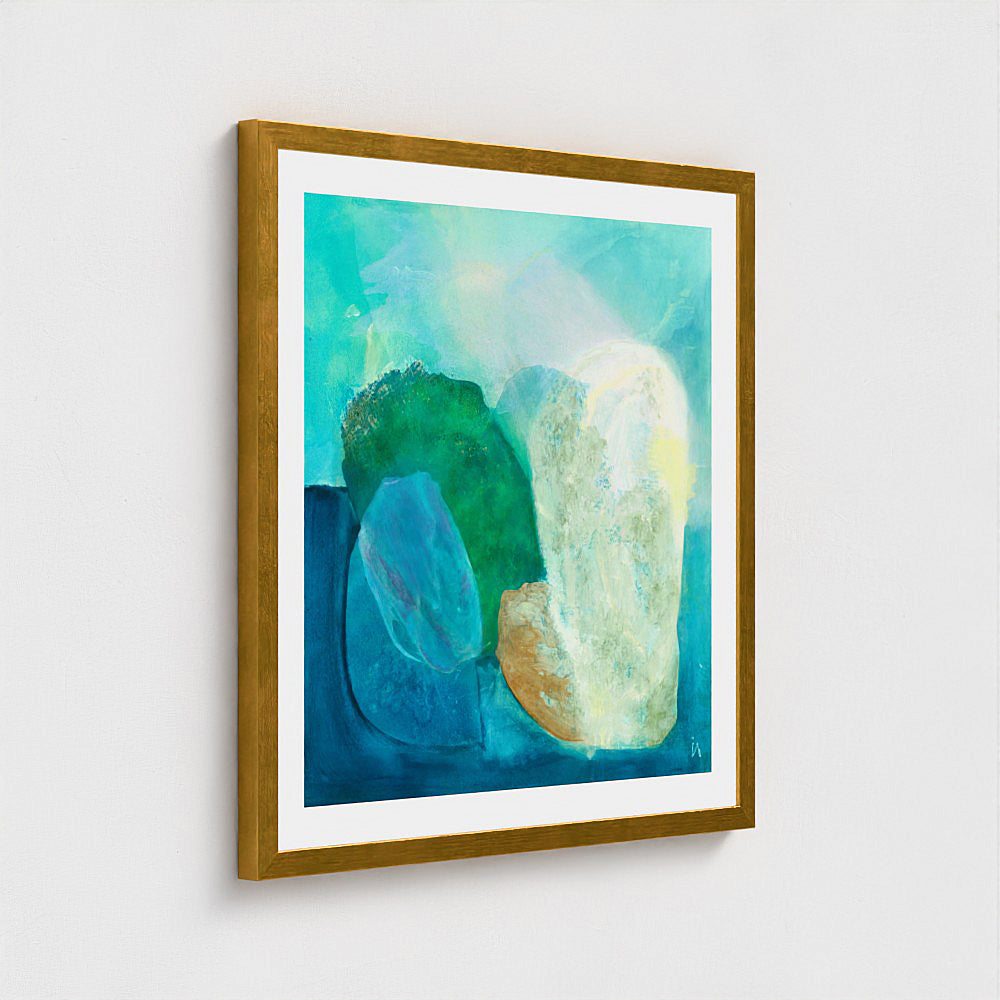 Gems, abstract coastal wall art print, classic frame, gold finish. Ingeborg Andersson Art