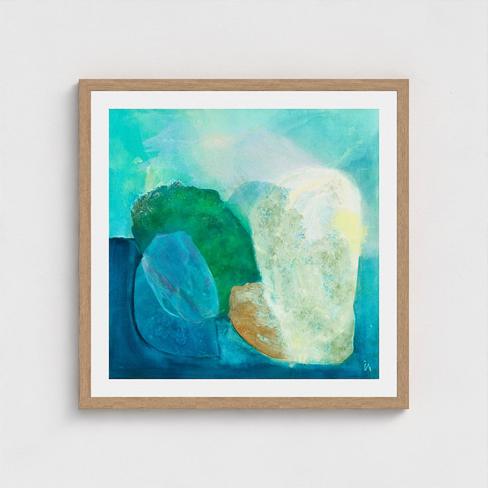 Gems, abstract coastal wall art print, classic frame, naturalfinish. Ingeborg Andersson Art