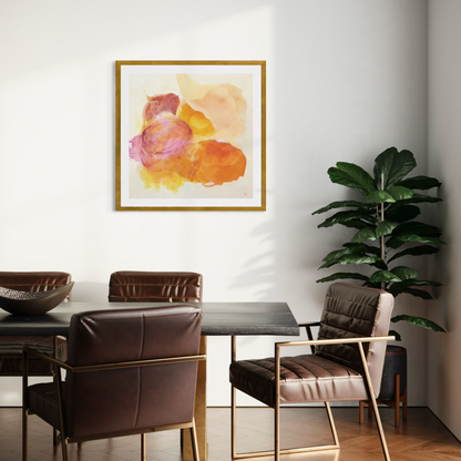 Happy Grape, colorful abstract wall art print on paper, framed in a modern dining area. Ingeborg Andersson Art