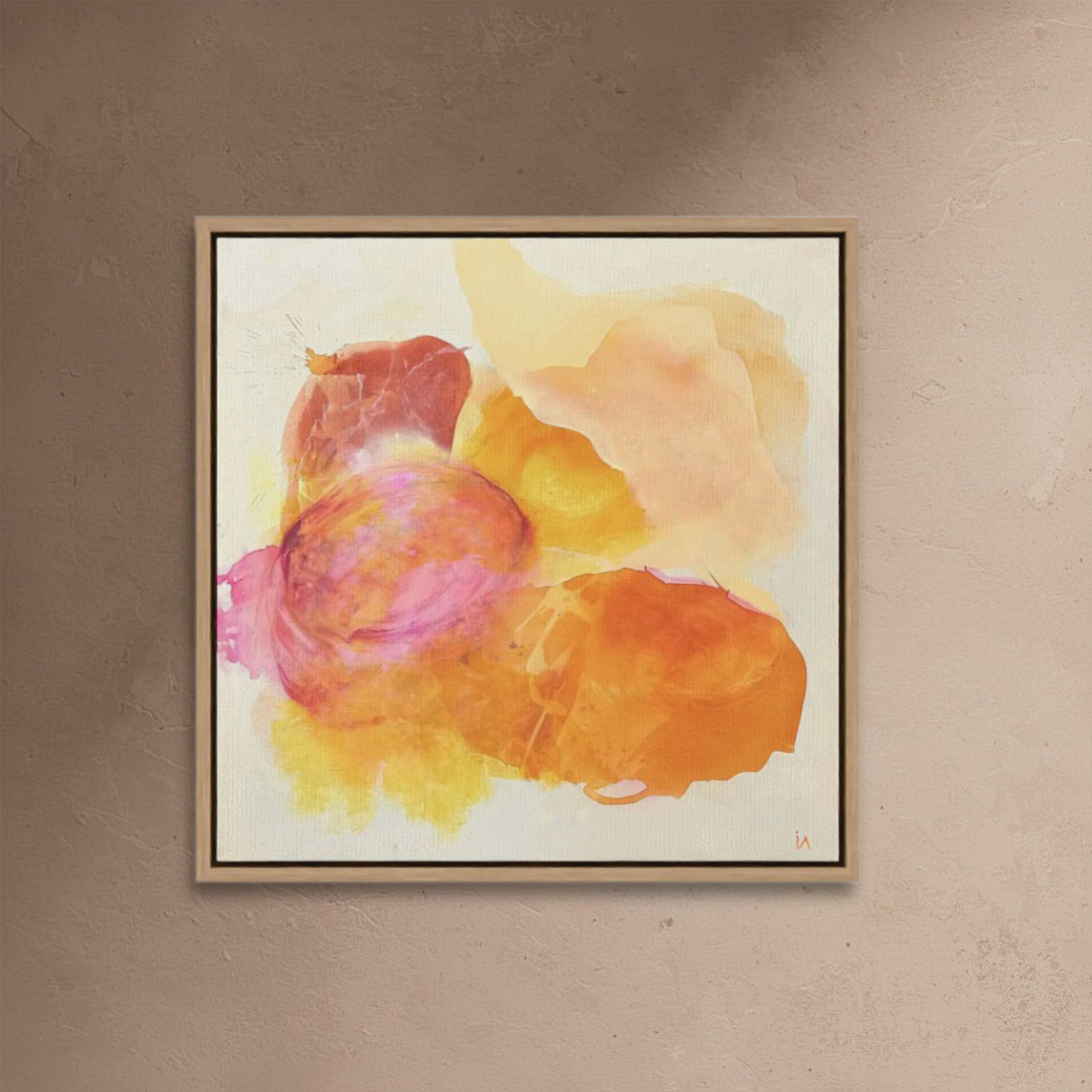 Happy Grape, a colorful abstract wall art print in natural frame.  Ingeborg Andersson Art