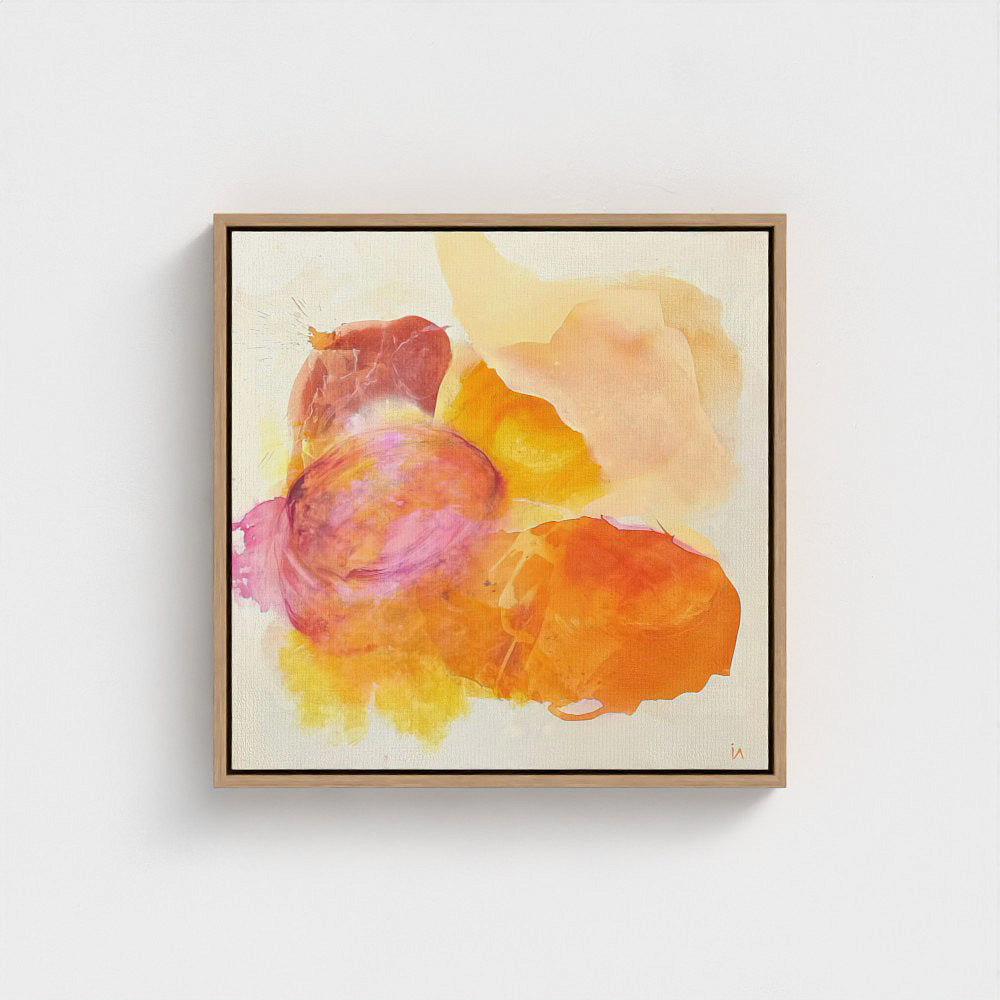 Happy Grape, a colorful abstract wall art print in natural frame, close up.  Ingeborg Andersson Art