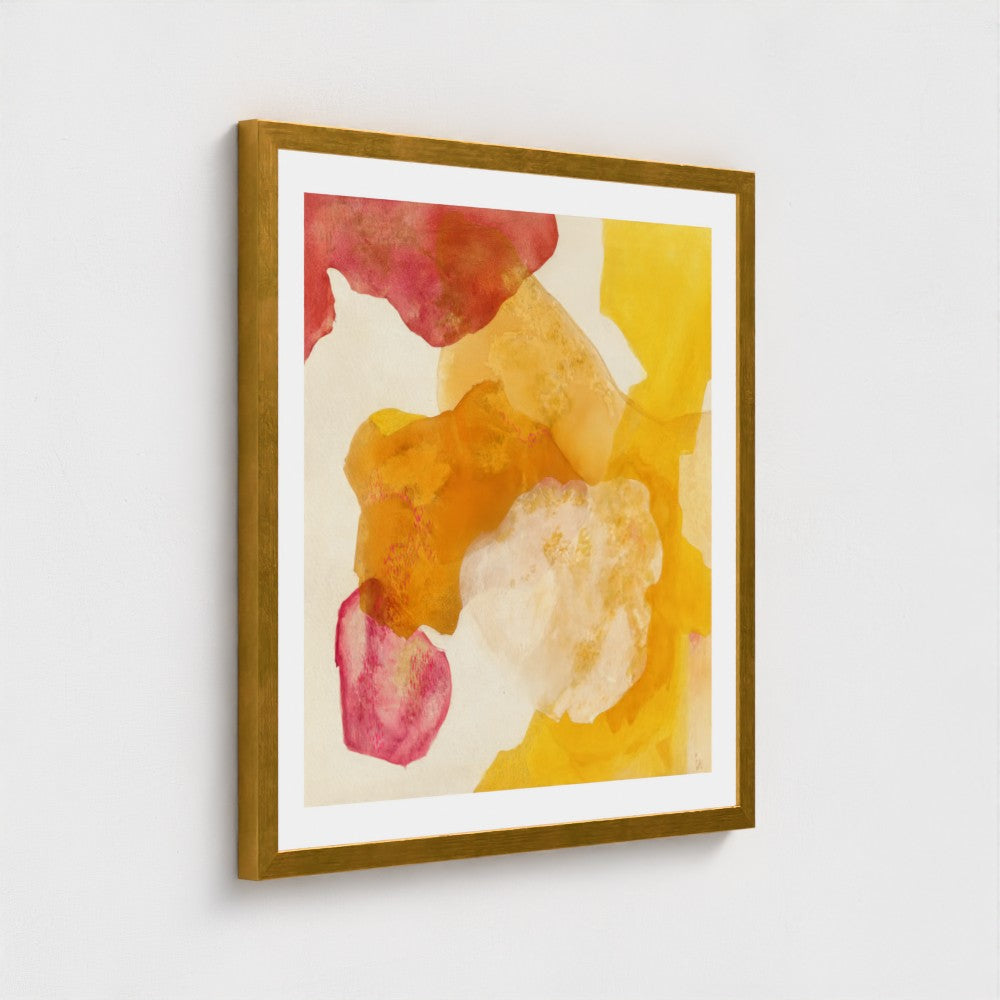 Landscape, abstract nature wall art print on paper, framed in gold finish. Close up. Ingeborg Andersson Art