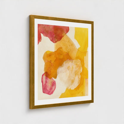 Landscape, abstract nature wall art print on paper, framed in gold finish. Close up. Ingeborg Andersson Art