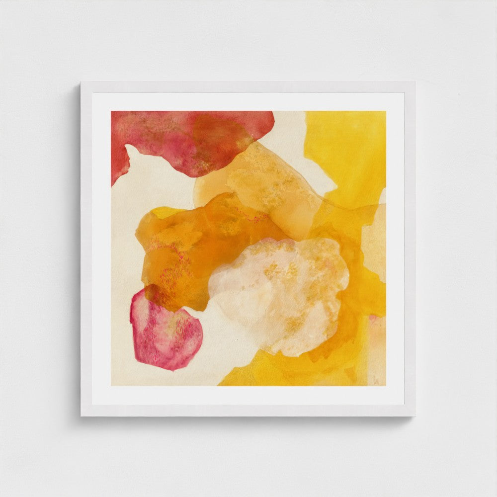 Landscape, abstract nature wall art print on paper, framed in white finish. Close up. Ingeborg Andersson Art