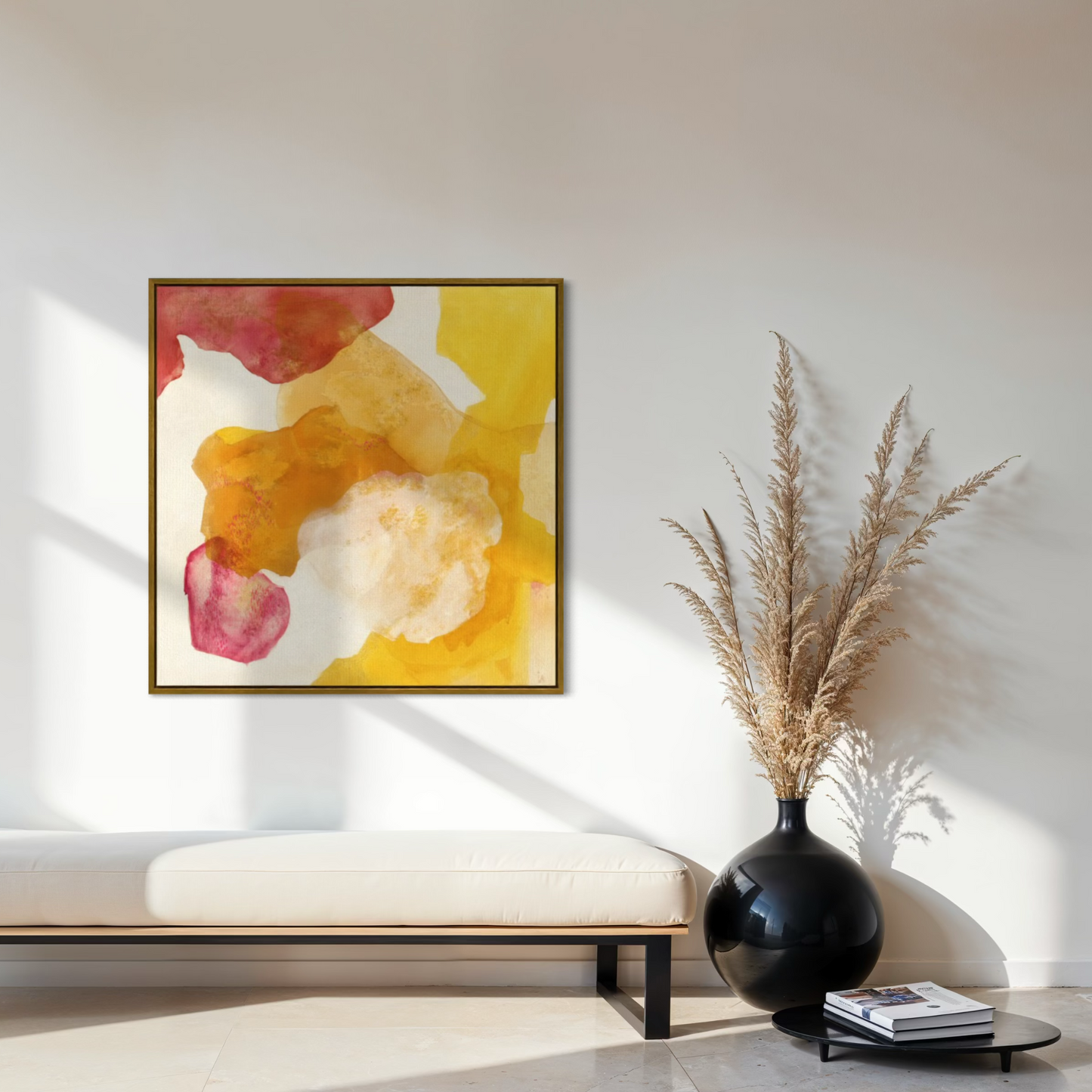 Landscape, abstract nature wall art print, gold frame. Ingeborg Andersson Art