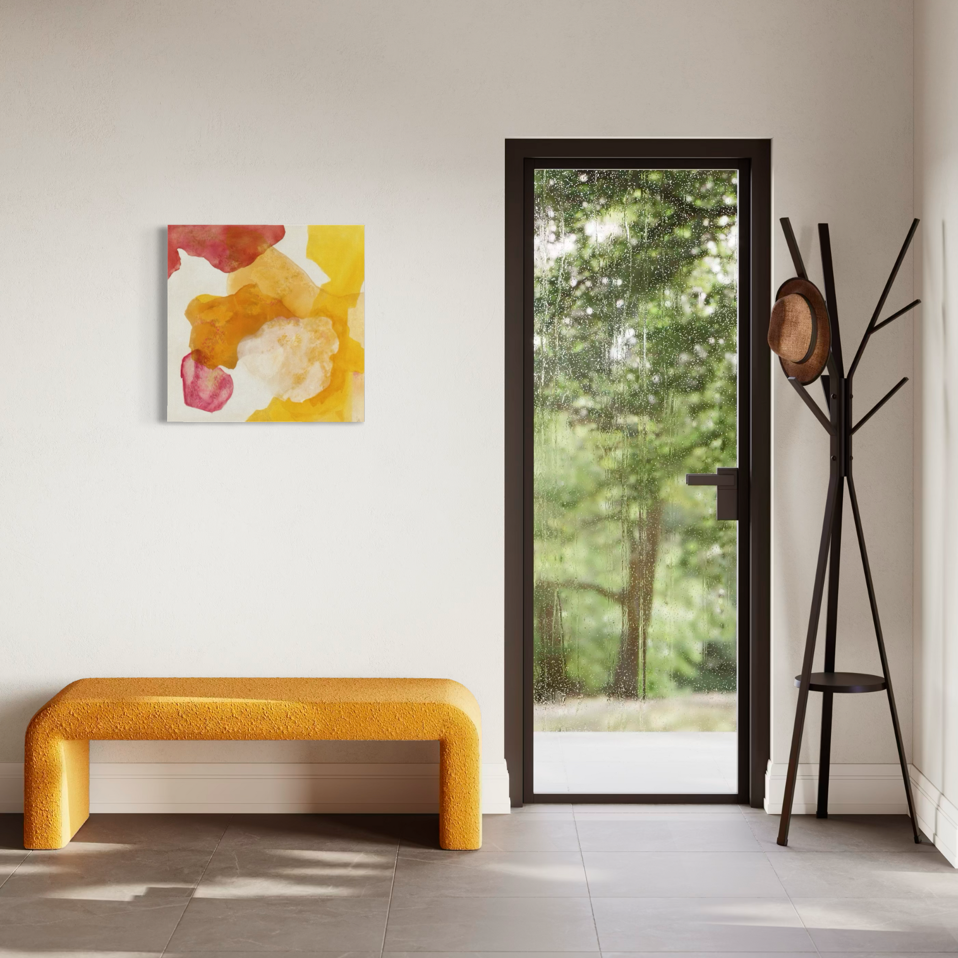 Landscape, abstract nature wall art print on canvas unframed in a hallway. Ingeborg Andersson Art