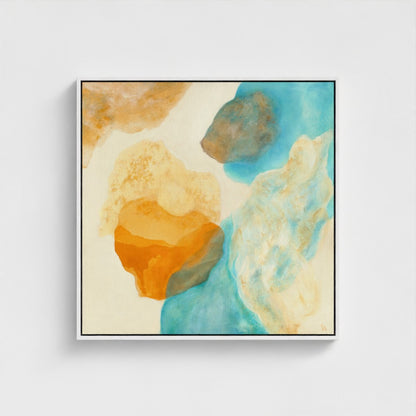 Magic Bird, nature inspired abstract art print on canvas,white frame. Ingeborg Andersson Art 