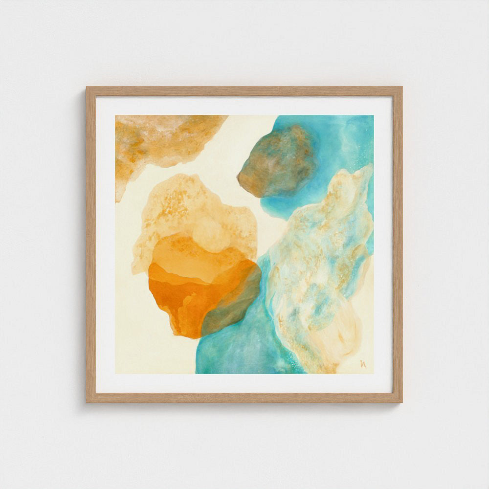 Magic Bird, nature inspired abstract art print on paper, natural classic frame. Ingeborg Andersson Art