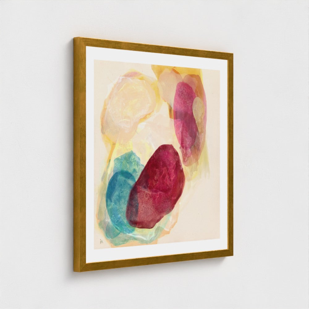Minerals, earthy abstract art print on paper in a classic frame, gold finish. Ingeborg Andersson Art