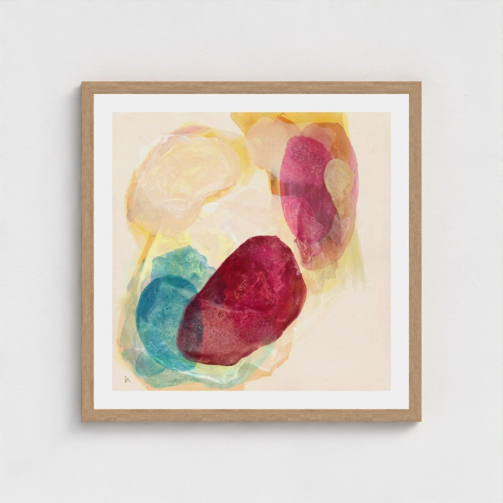 Minerals, earthy abstract art print on paper in a classic frame, natural finish. Ingeborg Andersson Art