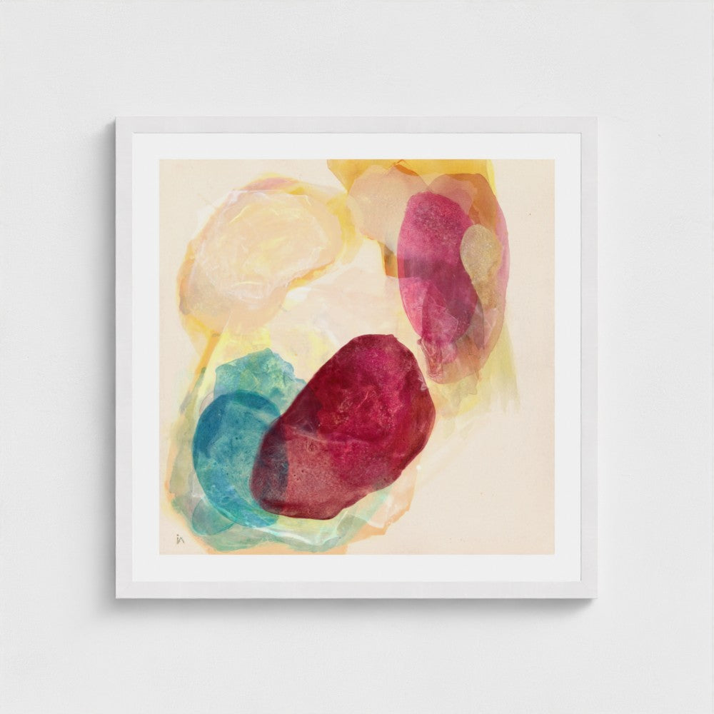 Minerals, earthy abstract art print on paper in a classic frame, white finish. Ingeborg Andersson Art