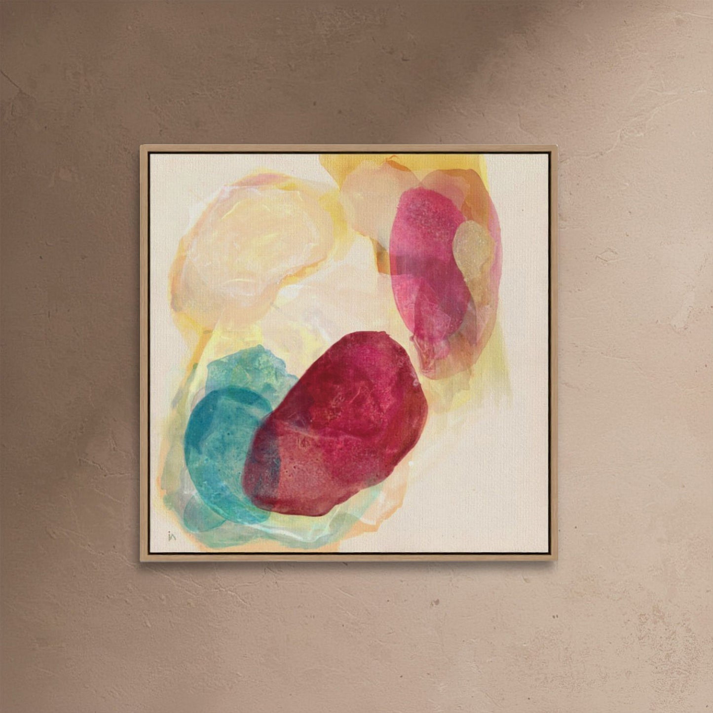 Minerals, earthy abstract art print in a natural frame, close up. Ingeborg Andersson Art