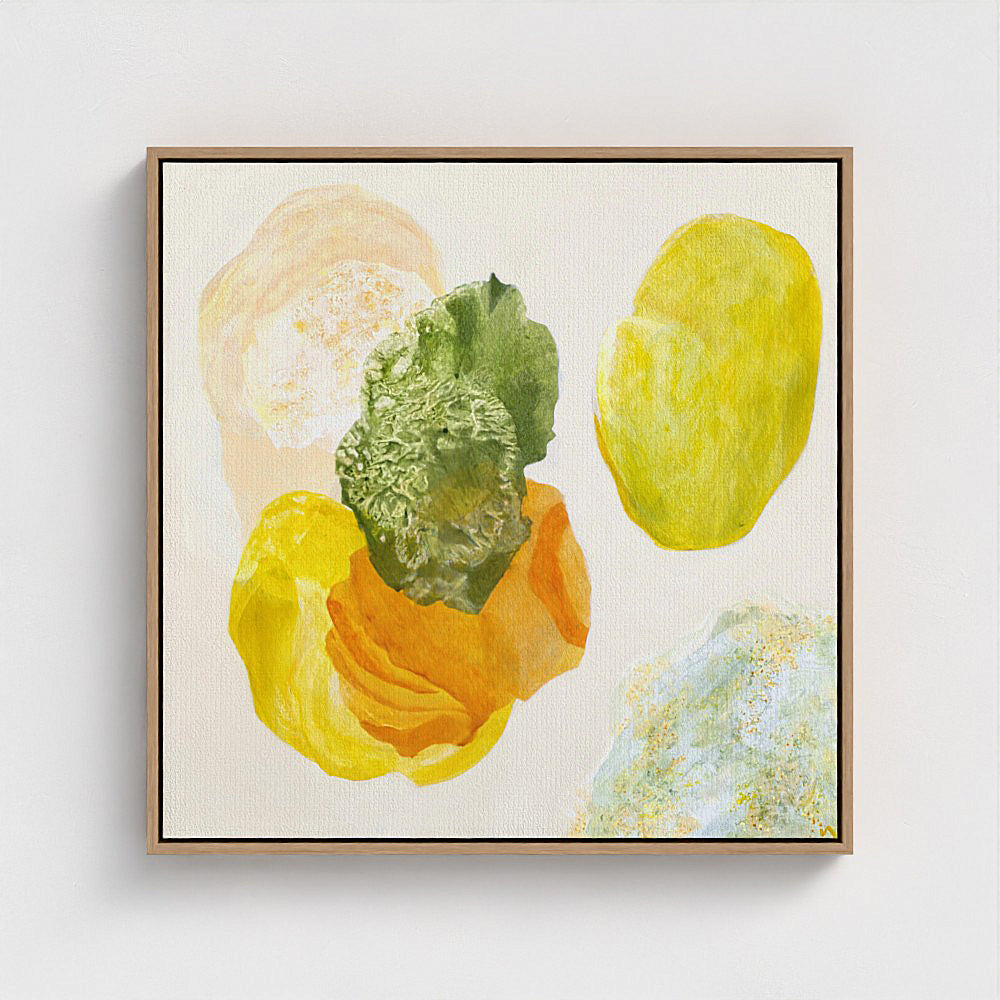 Spring, joyful abstract art print in a natural frame.  Ingeborg Andersson Art