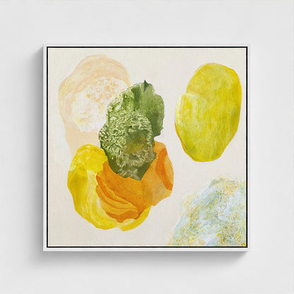 Spring, joyful abstract art, white frame. Ingeborg Andersson Art