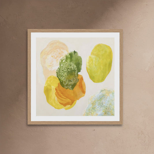 Spring, joyful abstract art print on paper in classic frame. Ingeborg Andersson Art