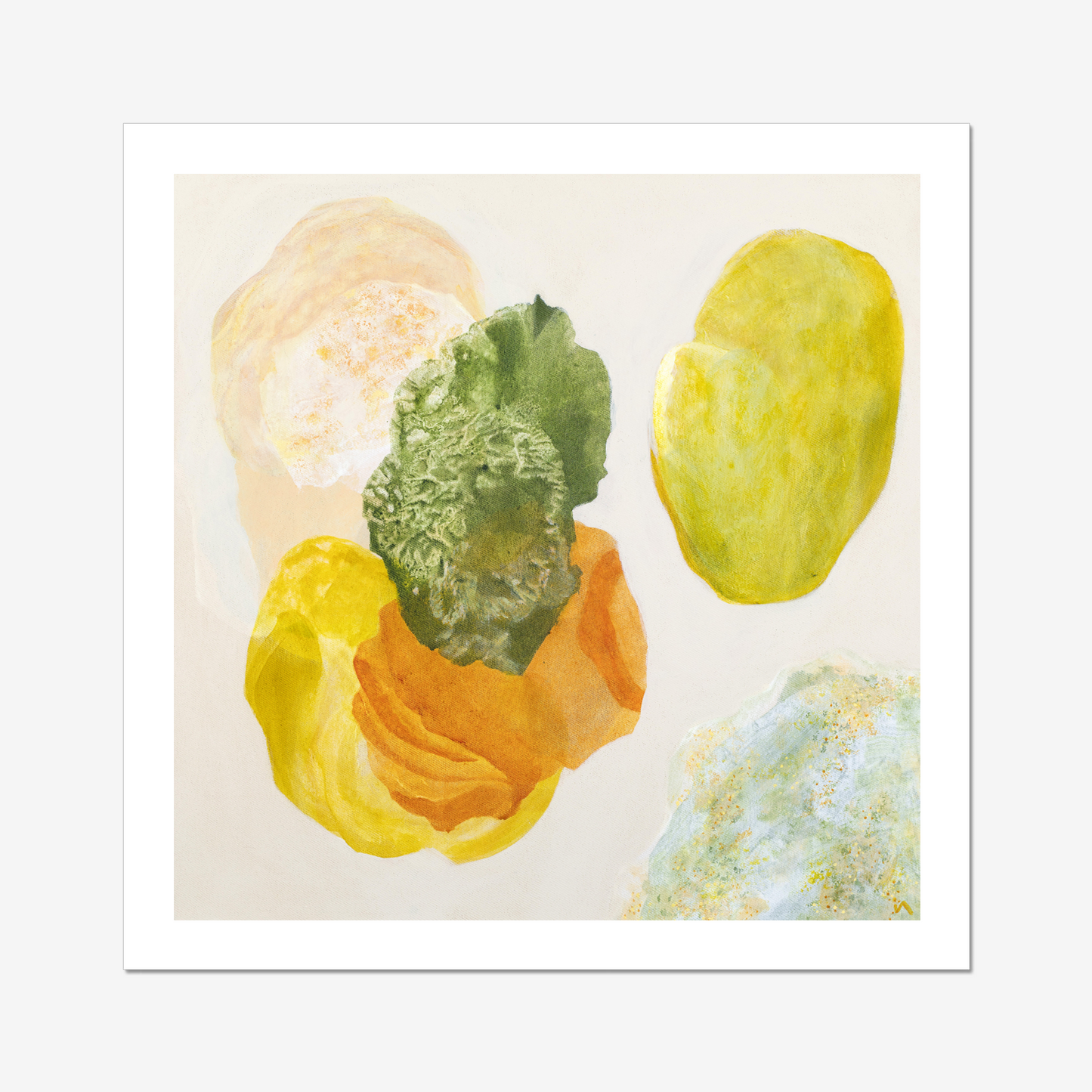 Spring, joyful abstract art print on paper, unframed, close up. Ingeborg Andersson Art
