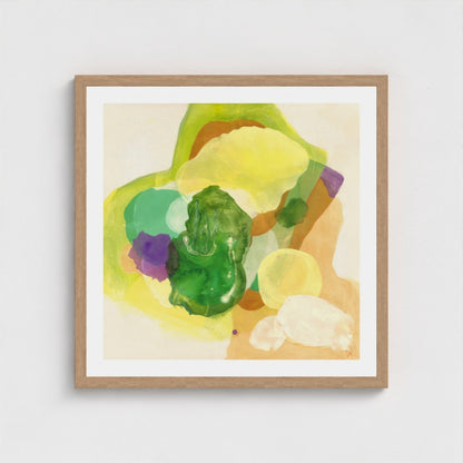 The Frog, organic abstract art print on paper in classic frame, natural finish, close-up. Ingeborg Andersson Art