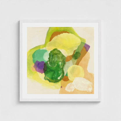 The Frog, organic abstract art print on paper in classic frame, white finish, close-up. Ingeborg Andersson Art