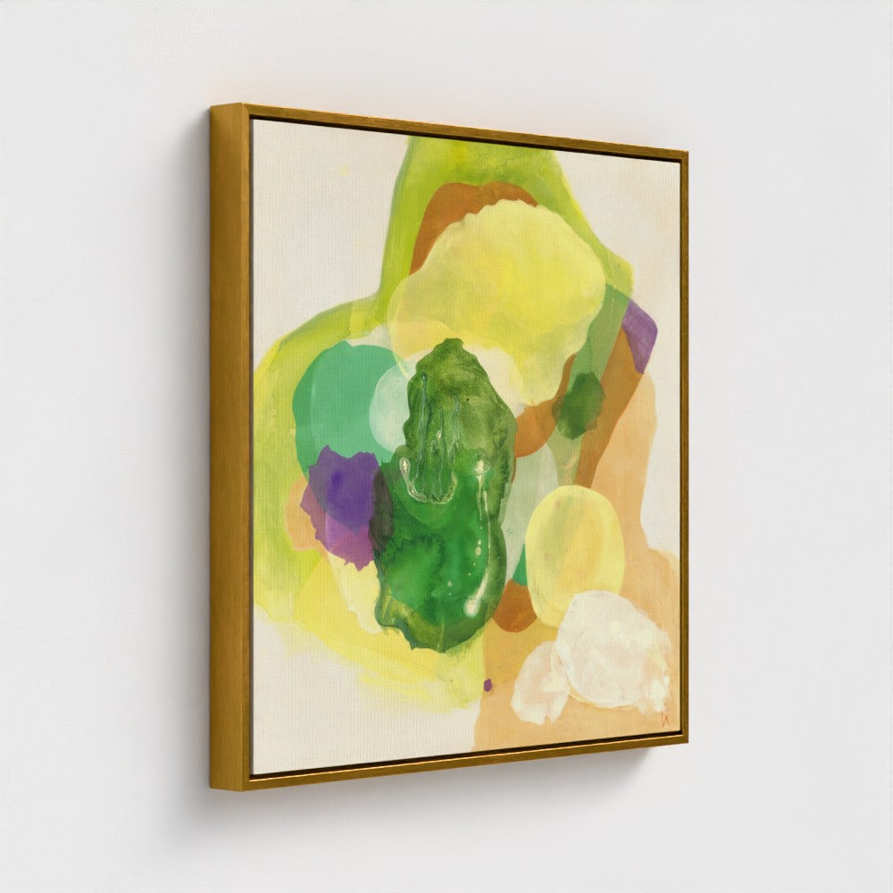 The Frog, organic abstract art print on canvas, gold frame, close-up. Ingeborg Andersson Art